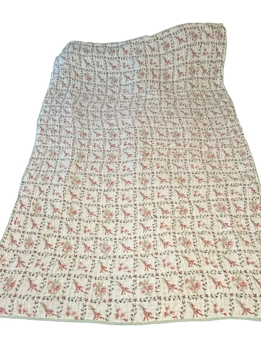 The Fleece Company Muslin Cotton Floral Wildflower Twin Throw Blanket Green Trim